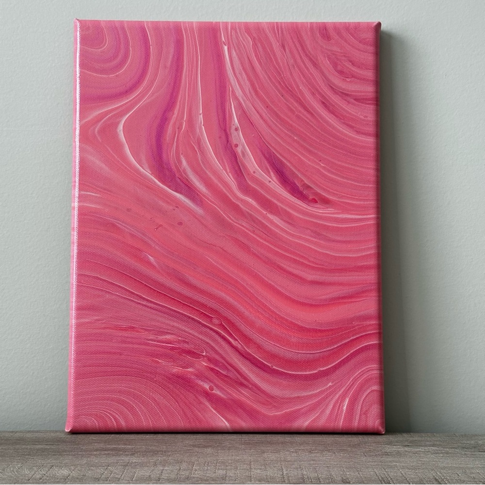 9x12 Painting Abstract Acrylic Fluid Pour Art on gallery wrapped Canvas pink